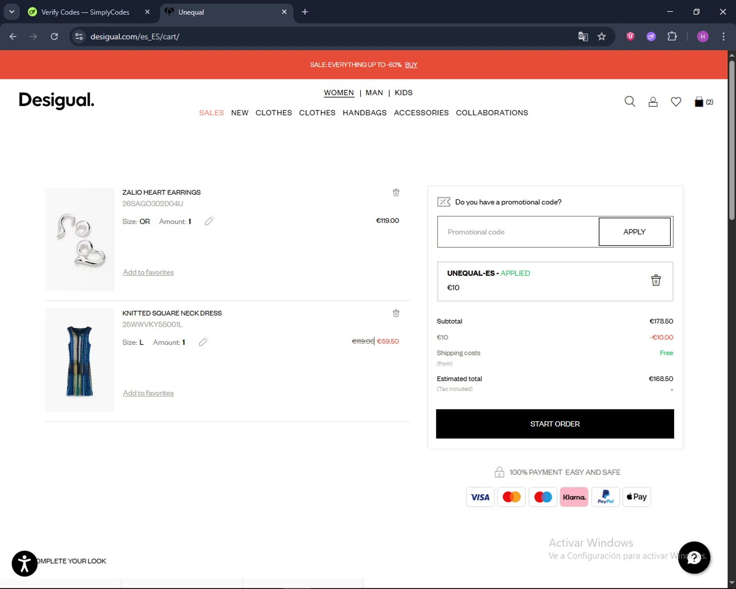 Desigual checkout page showing Desigual promo code box | Screenshot taken by SimplyCodes community member on Jan 21, 2026