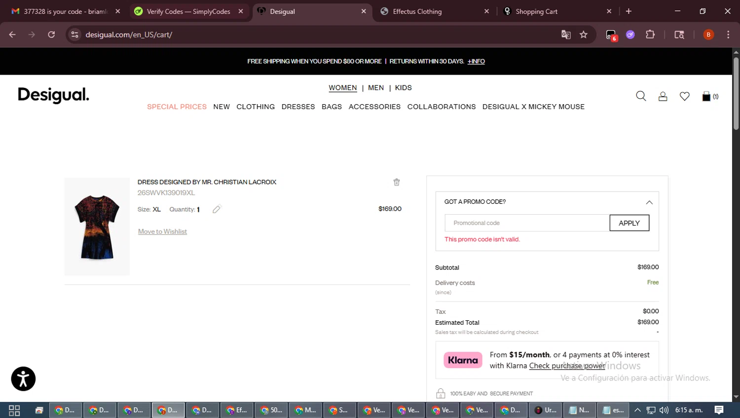 Desigual promo code screenshot showing code DESIGUAL-UK applied at Desigual checkout page. Uploaded by SimplyCodes community member DiscountExpert6435 on Feb 18, 2026
