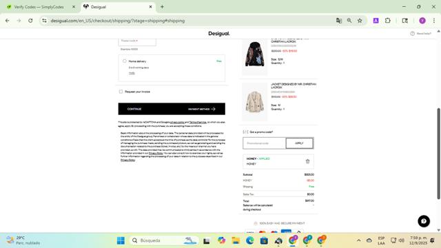 Desigual checkout page showing Desigual promo code box | Screenshot taken by SimplyCodes community member on Sep 13, 2025