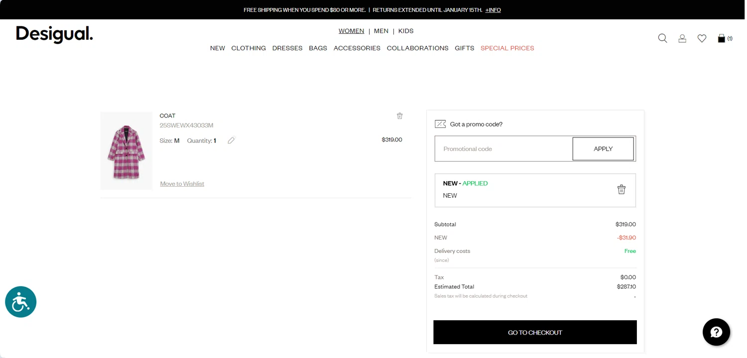 Desigual orders free delivery code