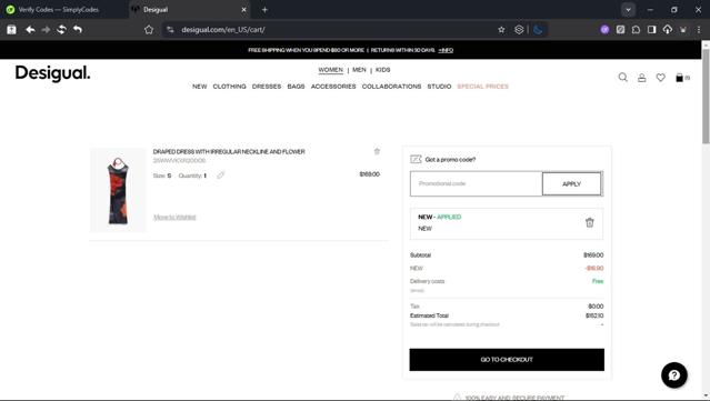 Desigual checkout page showing Desigual promo code box | Screenshot taken by SimplyCodes community member on Sep 20, 2025