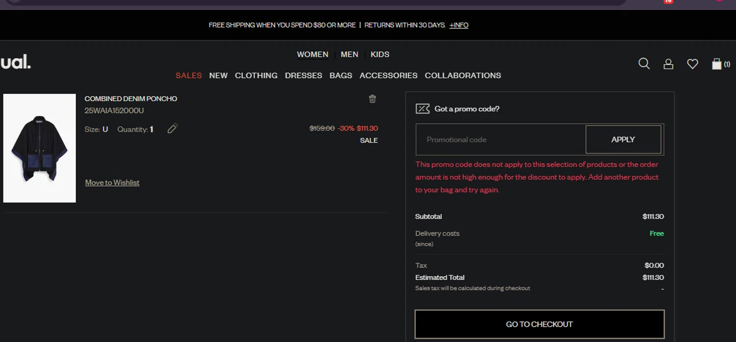 Desigual checkout page showing Desigual promo code box | Screenshot taken by SimplyCodes community member on Jan 21, 2026