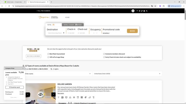 Desire Resorts checkout page showing Desire Resorts promo code box | Screenshot taken by SimplyCodes community member on Jul 30, 2025
