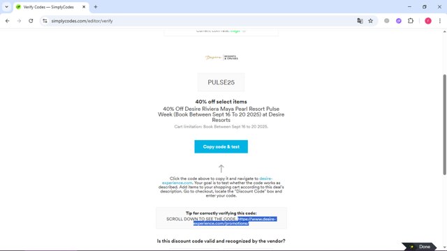 Desire Resorts checkout page showing Desire Resorts promo code box | Screenshot taken by SimplyCodes community member on Jul 26, 2025