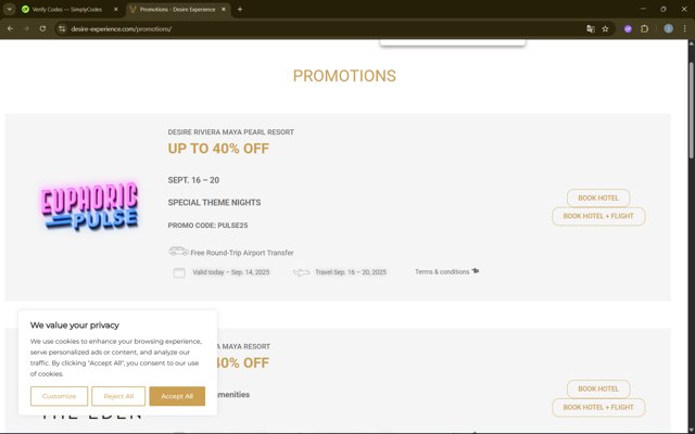 Desire Resorts checkout page showing Desire Resorts promo code box | Screenshot taken by SimplyCodes community member on Aug 24, 2025