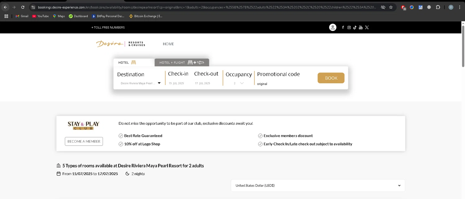 Desire Riviera Maya Resort promo code screenshot showing code original applied at Desire Riviera Maya Resort checkout page. Uploaded by SimplyCodes community member YJMQ95 on Jul 7, 2025
