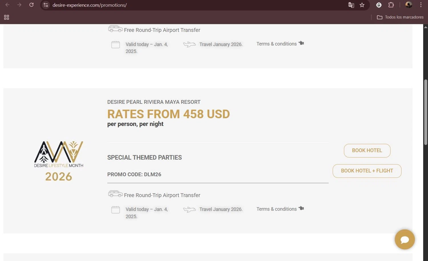 Desire Riviera Maya Resort promo code screenshot showing code DLM26 applied at Desire Riviera Maya Resort checkout page. Uploaded by SimplyCodes community member Milaya on Oct 24, 2025