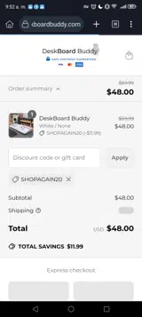 SHOPAGAIN20 coupon verification screenshot