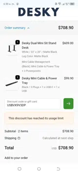 Desky USA coupon verification screenshot