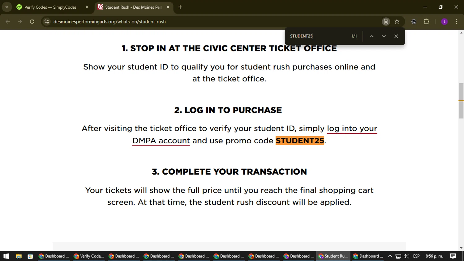 Des Moines Performing Arts checkout page showing Des Moines Performing Arts promo code box | Screenshot taken by SimplyCodes community member on Dec 3, 2024