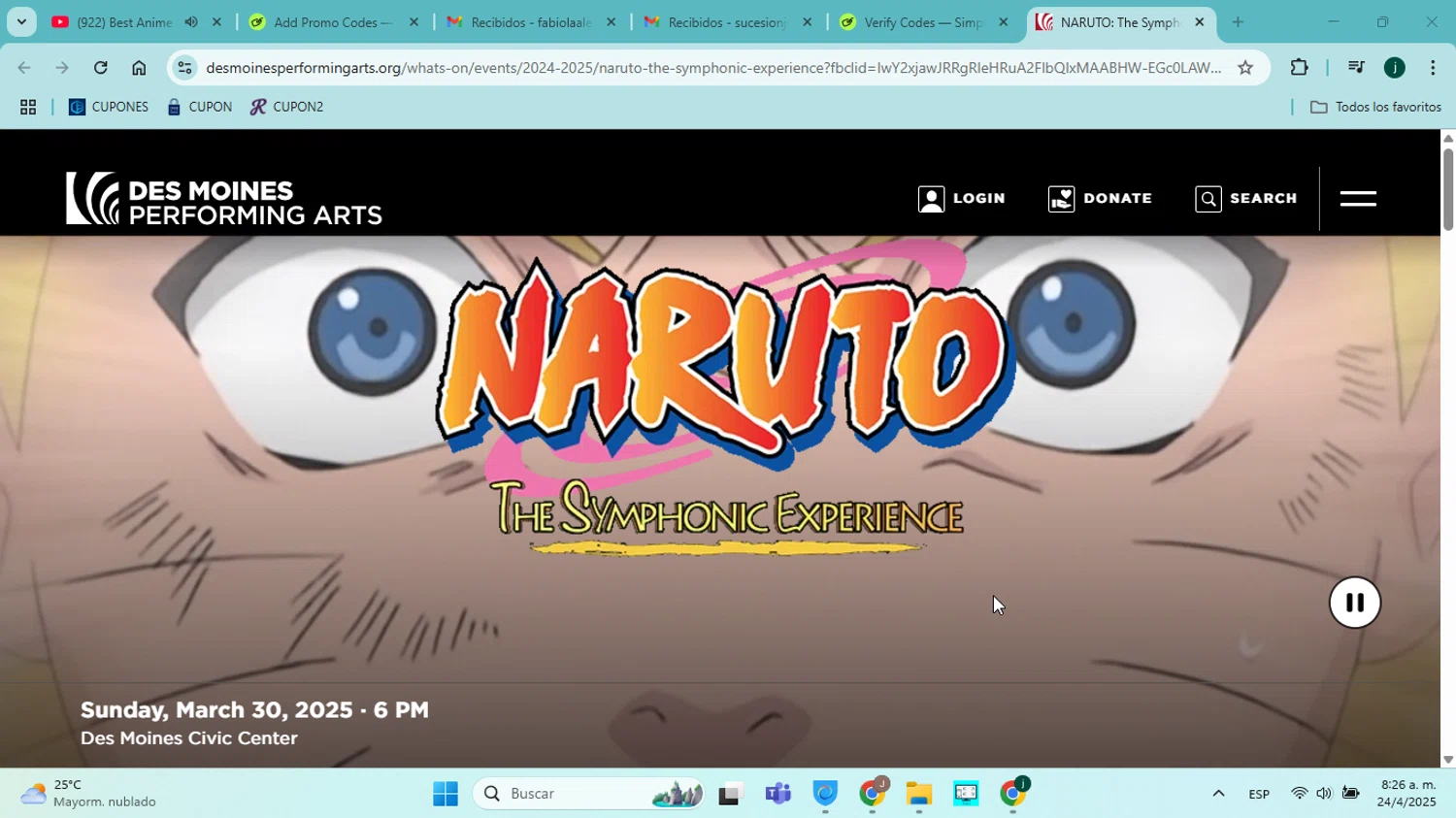 Des Moines Performing Arts promo code screenshot showing code HOKAGE applied at Des Moines Performing Arts checkout page. Uploaded by SimplyCodes community member ABHF23 on Apr 24, 2025