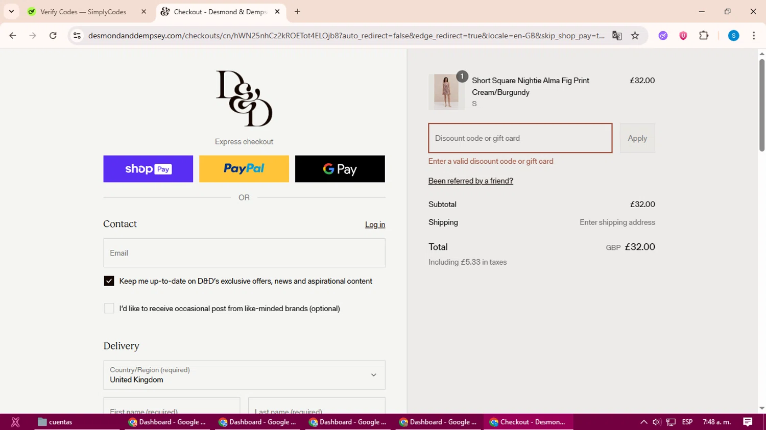 Desmond & Dempsey discount code screenshot showing code THANKYOU15 applied at Desmond & Dempsey checkout page. Uploaded by SimplyCodes community member uleesesv on Aug 22, 2025