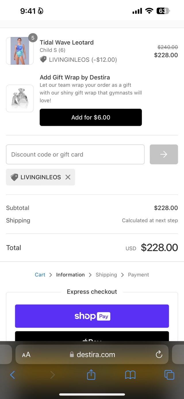 Destira checkout page showing Destira coupon code box | Screenshot taken by SimplyCodes community member on Aug 2, 2024