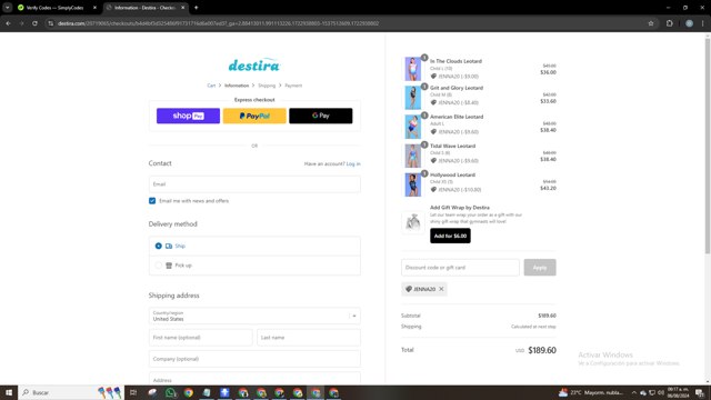 Destira checkout page showing Destira coupon code box | Screenshot taken by SimplyCodes community member on Aug 6, 2024