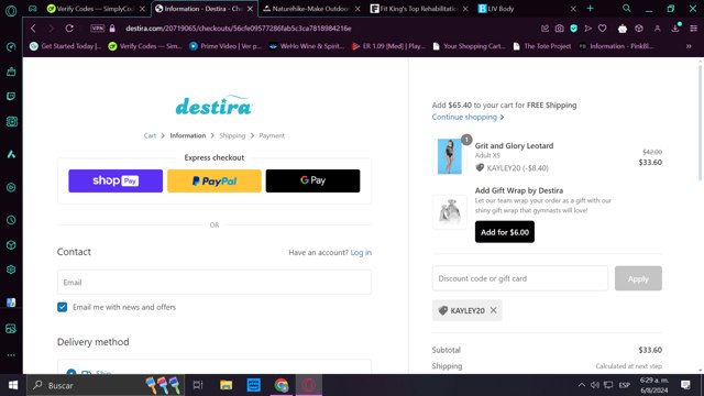 Destira checkout page showing Destira coupon code box | Screenshot taken by SimplyCodes community member on Aug 6, 2024