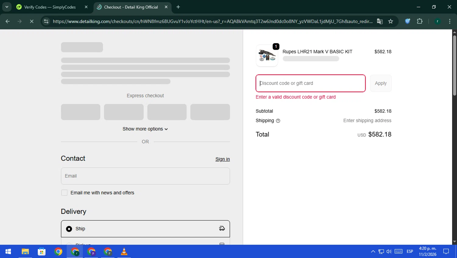 Detail King promo code screenshot showing code BF25 applied at Detail King checkout page. Uploaded by SimplyCodes community member rodri1 on Feb 11, 2026