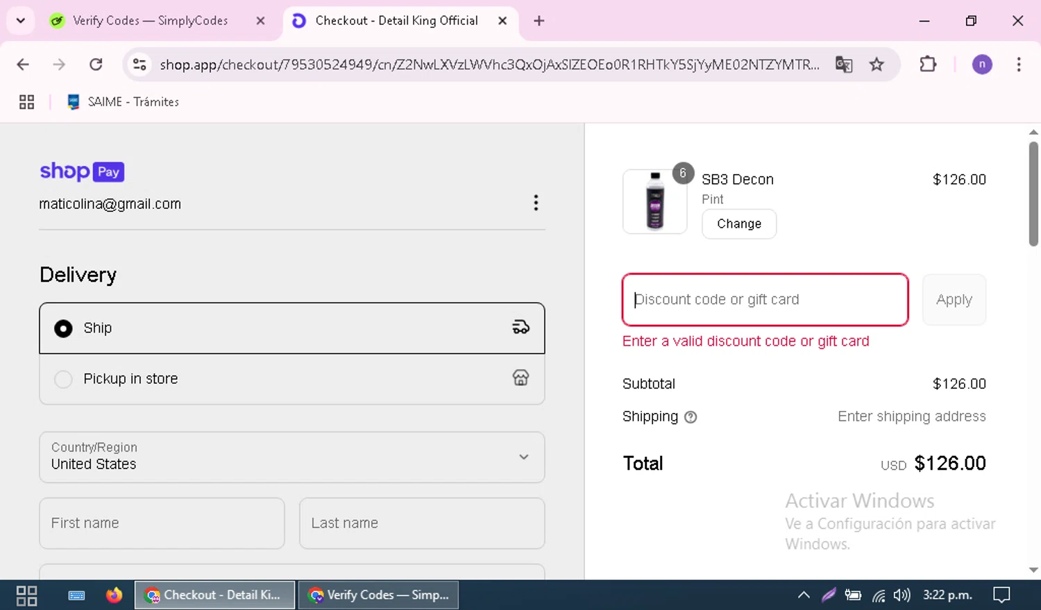 Detail King promo code screenshot showing code CINCO10 applied at Detail King checkout page. Uploaded by SimplyCodes community member nairelysnavarro1 on May 16, 2025