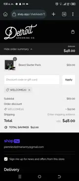Welcome20 coupon verification screenshot