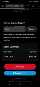 Detroit Lions coupon verification screenshot
