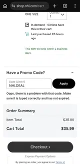 Detroit Red Wings Shop coupon verification screenshot