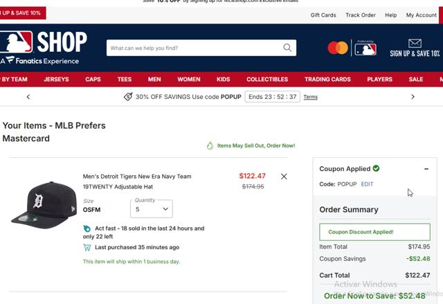 Detroit Tigers checkout page showing Detroit Tigers promo code box | Screenshot taken by SimplyCodes community member on Oct 3, 2025