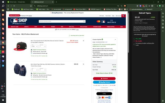Detroit Tigers checkout page showing Detroit Tigers promo code box | Screenshot taken by SimplyCodes community member on Oct 5, 2025
