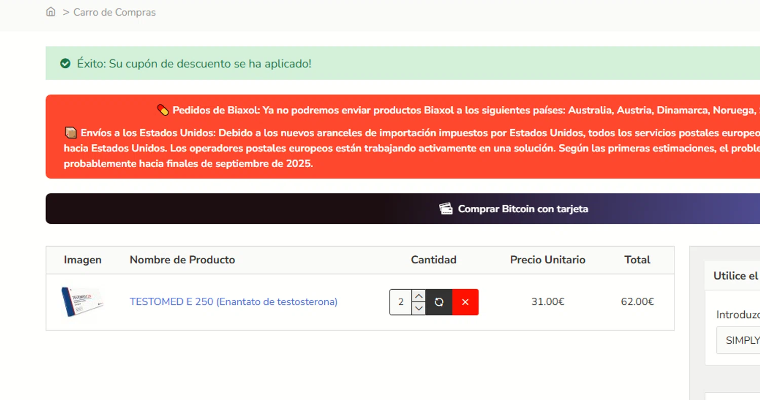 DeusChem promo code screenshot showing code SIMPLYCODE applied at DeusChem checkout page. Uploaded by SimplyCodes community member mangoBajito1543 on Sep 17, 2025