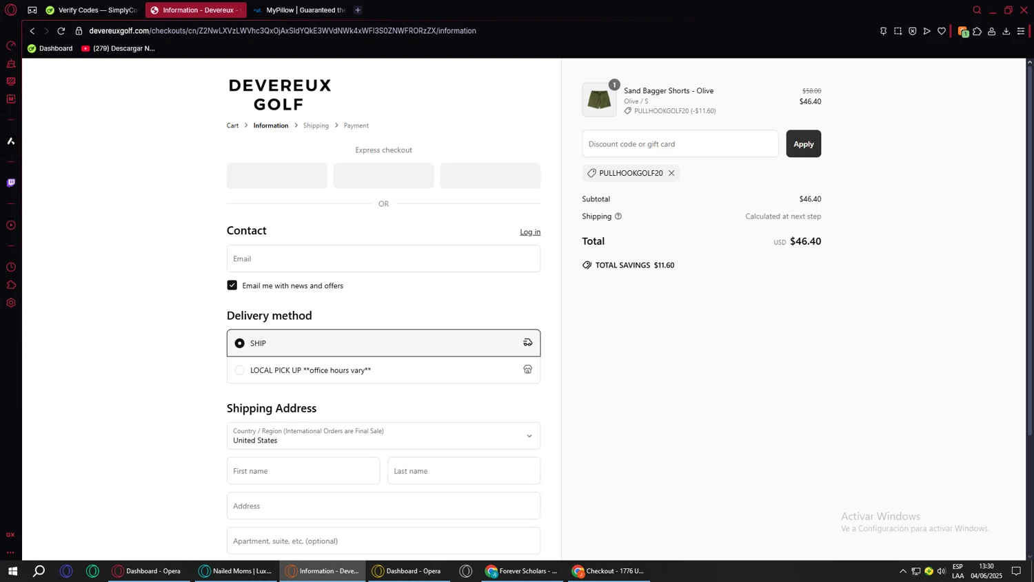 Devereux discount code screenshot showing code PullHookGolf20 applied at Devereux checkout page. Uploaded by SimplyCodes community member MoneyMonarch9272 on Jun 4, 2025
