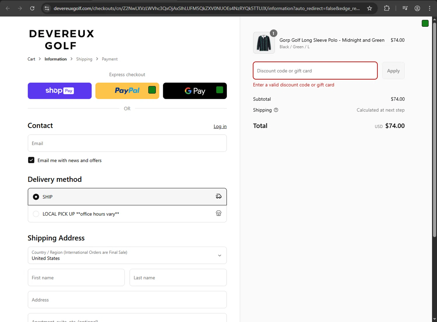 Devereux Golf discount code screenshot showing code GOLFDAD20 applied at Devereux Golf checkout page. Uploaded by SimplyCodes community member THEROCKs on Jun 13, 2025
