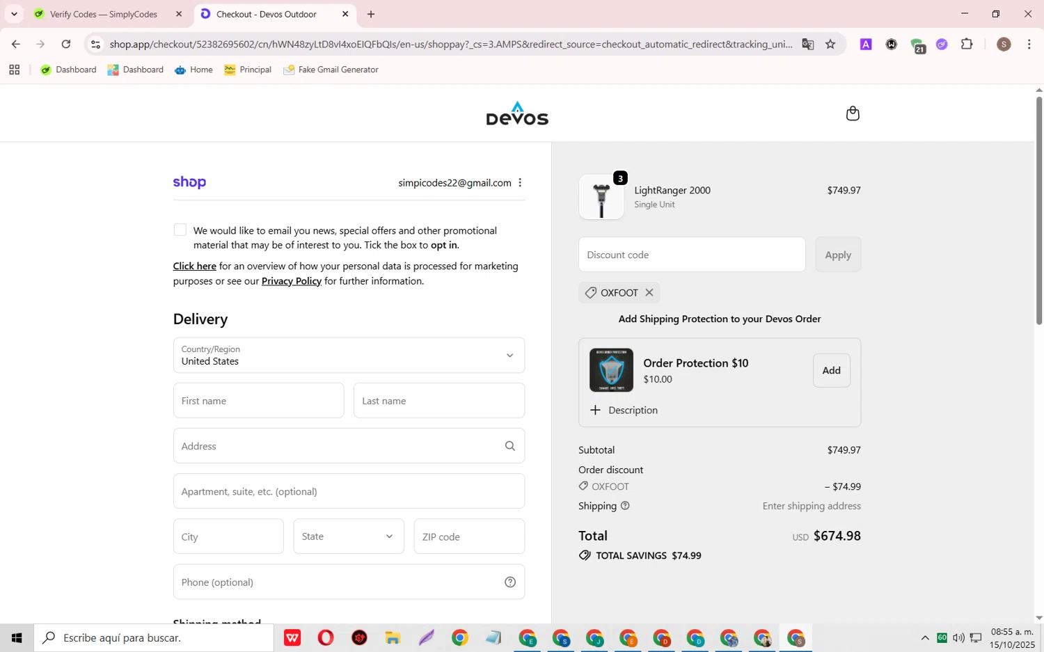 Devos discount code screenshot showing code OXFOOT applied at Devos checkout page. Uploaded by SimplyCodes community member TreasurePioneer6575 on Oct 15, 2025