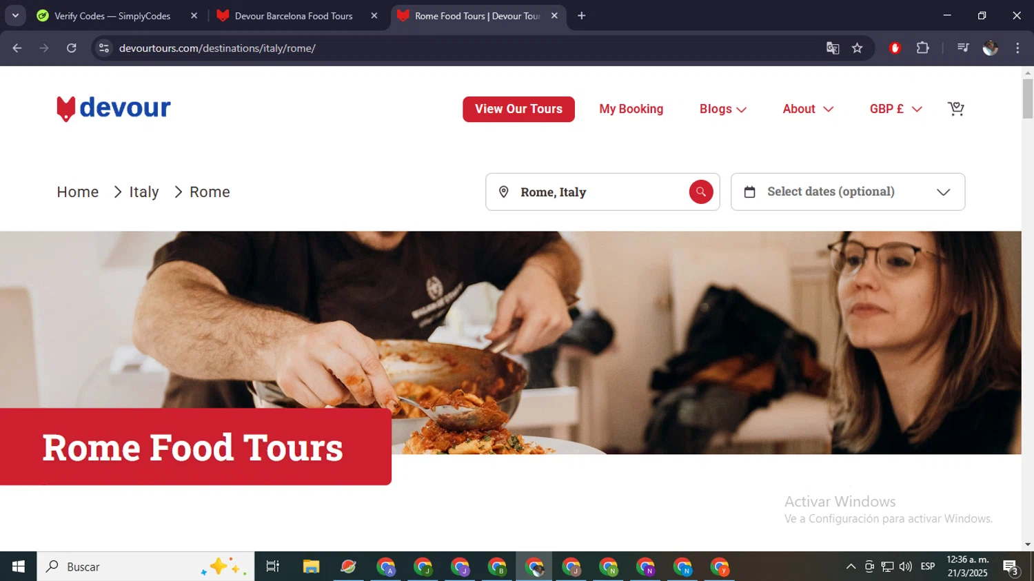 Devour Tours promo code screenshot showing code DAVIDB10 applied at Devour Tours checkout page. Uploaded by SimplyCodes community member eliholuiscampos1 on Mar 21, 2025