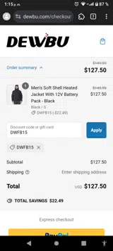 DWFB15 coupon verification screenshot