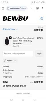 SAVE10 coupon verification screenshot