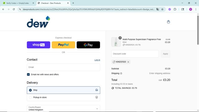 Dew Products checkout page showing Dew Products promo code box | Screenshot taken by SimplyCodes community member on Jul 8, 2025