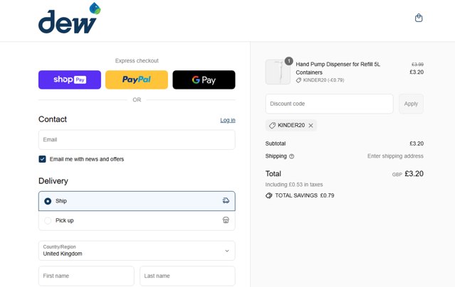 Dew Products checkout page showing Dew Products promo code box | Screenshot taken by SimplyCodes community member on Aug 15, 2025