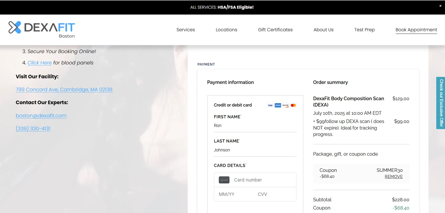 Dexafit promo code screenshot showing code SUMMER30 applied at Dexafit checkout page. Uploaded by SimplyCodes community member HoneyJean on Jul 1, 2025