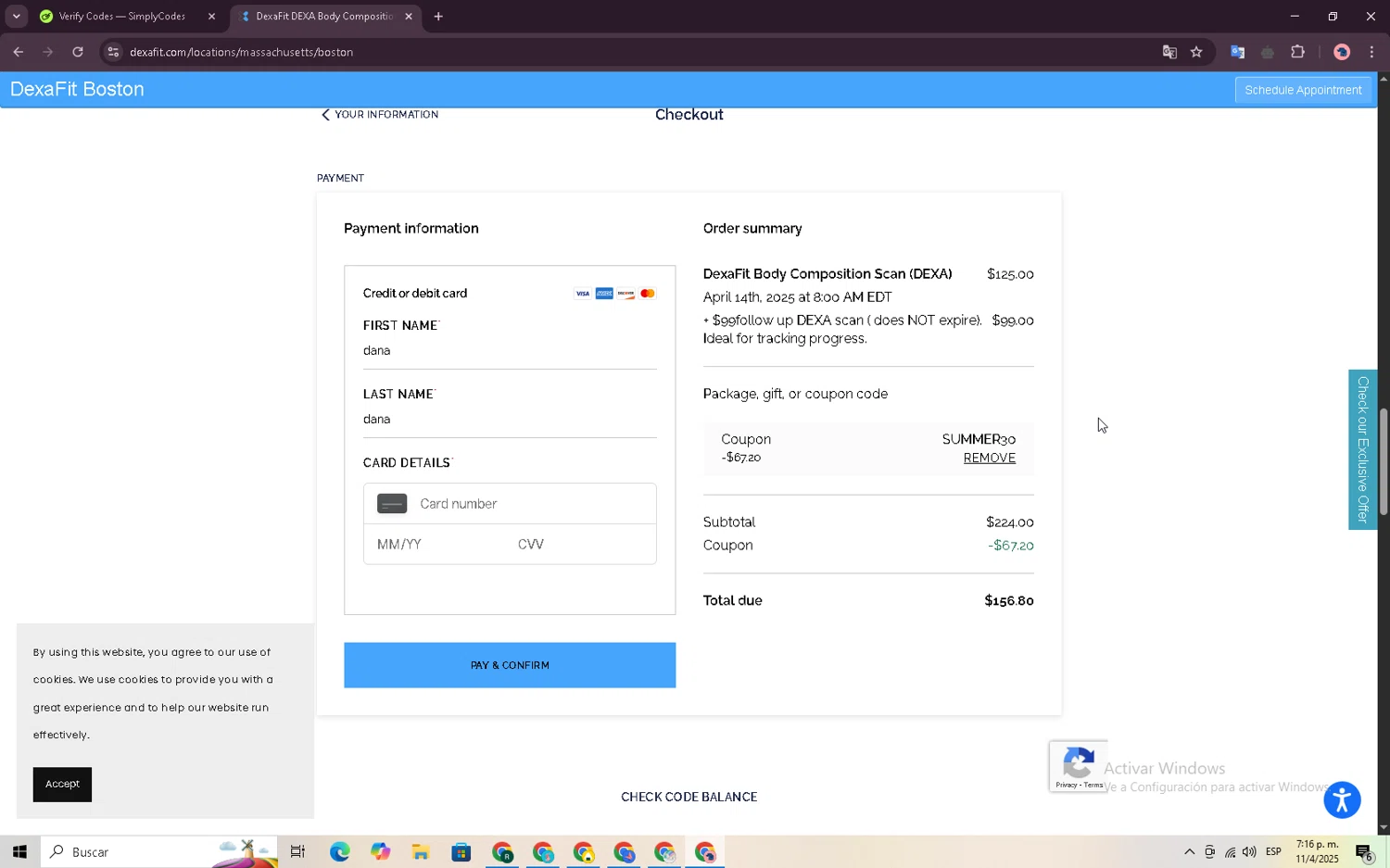 Dexafit checkout page showing Dexafit promo code box | Screenshot taken by SimplyCodes community member on Apr 11, 2025