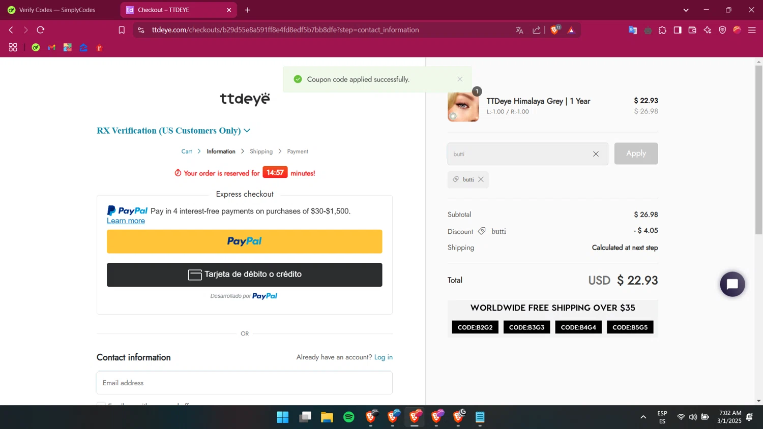Dexafit promo code screenshot showing code HOLIDAY15 applied at Dexafit checkout page. Uploaded by SimplyCodes community member itsmemario on Mar 1, 2025