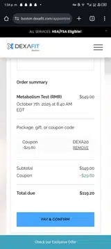 DEXA20 coupon verification screenshot