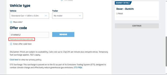 DFDS checkout page showing DFDS discount code box | Screenshot taken by SimplyCodes community member on Jul 23, 2025
