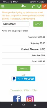 WELCOME20 coupon verification screenshot