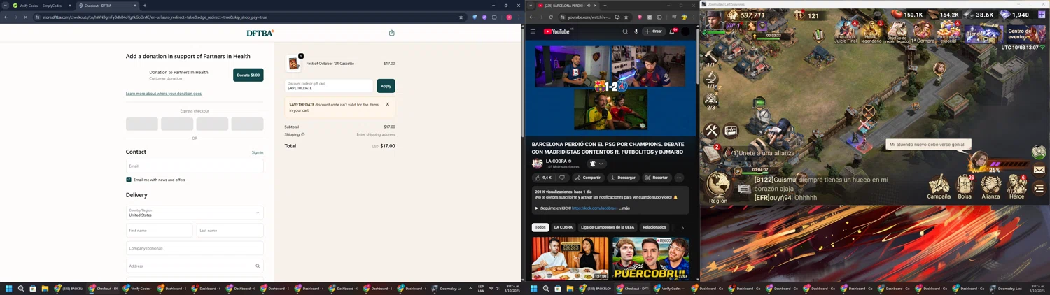 DFTBA discount code screenshot showing code SAVETHEDATE applied at DFTBA checkout page. Uploaded by SimplyCodes community member TreasureWarden457 on Oct 3, 2025