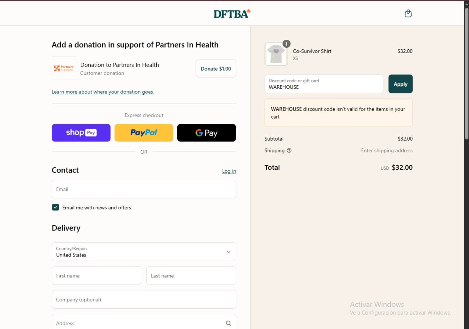 DFTBA discount code screenshot showing code WAREHOUSE applied at DFTBA checkout page. Uploaded by SimplyCodes community member FortunateSeeker4672 on Jul 23, 2025