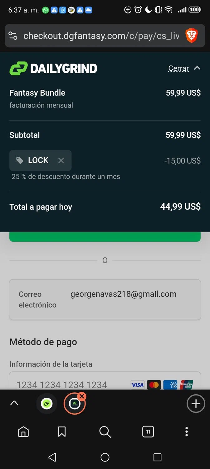 DGFantasy checkout page showing DGFantasy promo code box | Screenshot taken by SimplyCodes community member on Feb 2, 2026