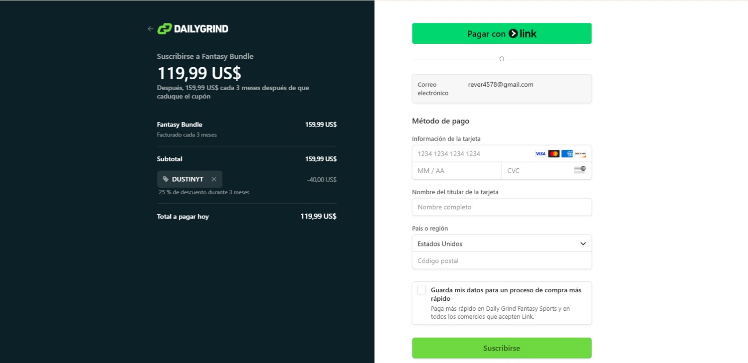 DGFantasy promo code screenshot showing code DUSTINYT applied at DGFantasy checkout page. Uploaded by SimplyCodes community member Alydrop on Jul 15, 2025