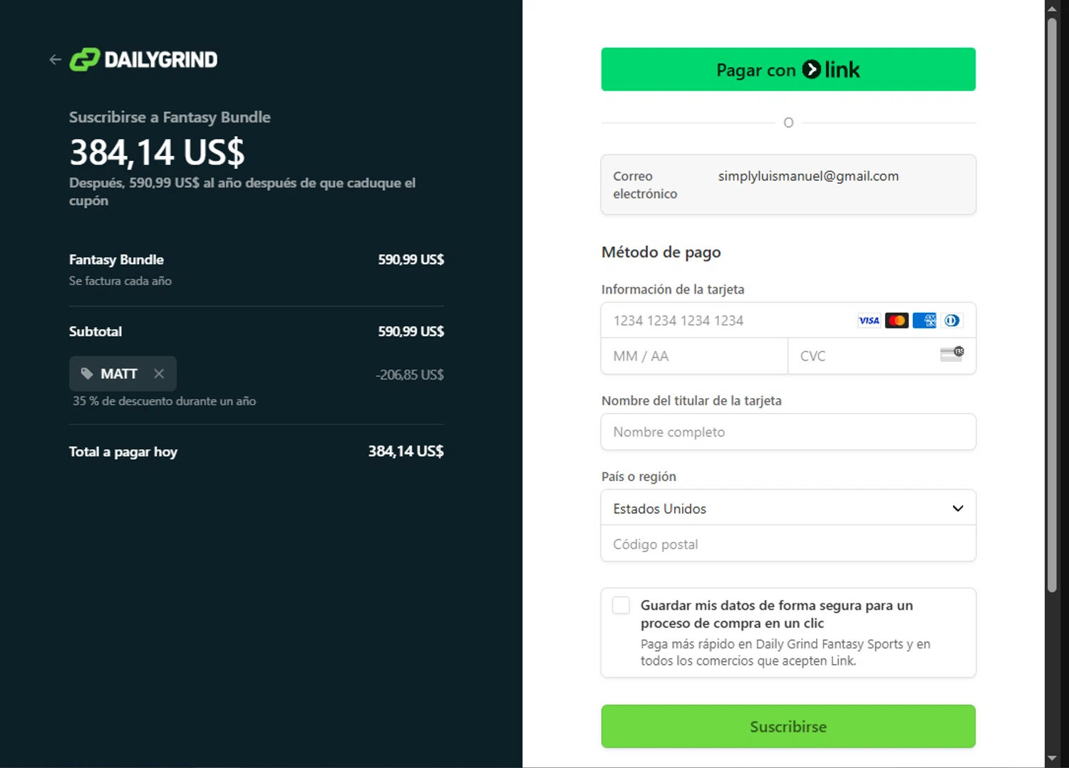 DGFantasy promo code screenshot showing code MATT applied at DGFantasy checkout page. Uploaded by SimplyCodes community member MoneyScout2554 on Jun 16, 2025