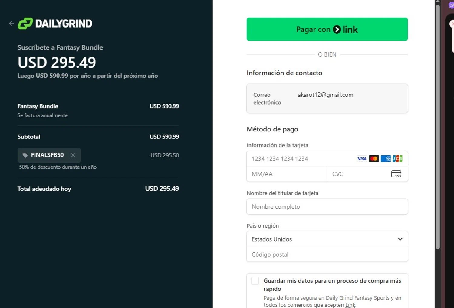 DGFantasy checkout page showing DGFantasy promo code box | Screenshot taken by SimplyCodes community member on Feb 5, 2026