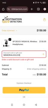 MEMORIALGOLD20 coupon verification screenshot