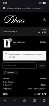 Dhair15 coupon verification screenshot