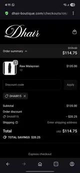 Dhair15 coupon verification screenshot